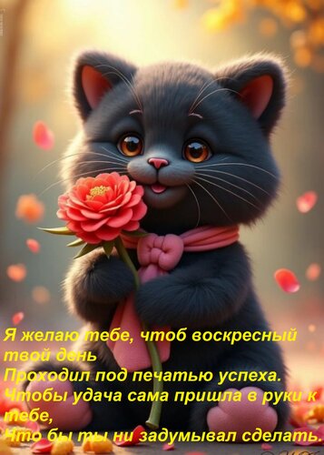 Открытка Я желаю тебе, чтоб воскресный твой день Проходил под печатью успеха. Чтобы удача сама пришла в руки