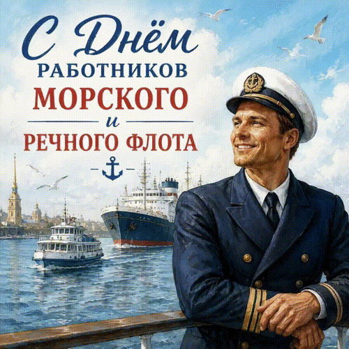 Анимированная открытка С Днём работников морского и речного флота