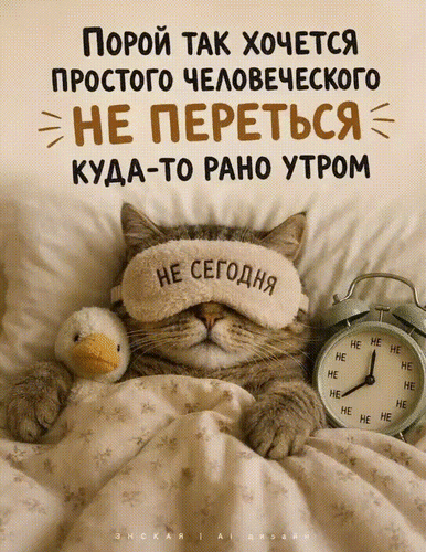 Анимированная открытка Порой так хочется простого человеческого не переться куда-то рано утром... Не сегодня