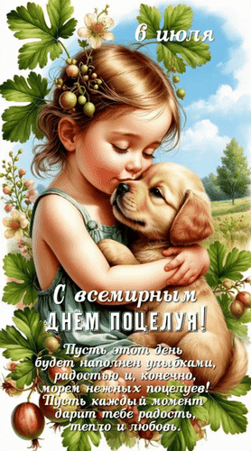 Анимированная открытка 6 июля. С всемирным днём поцелуя! Пусть этот день будет наполнен улыбками, радостью