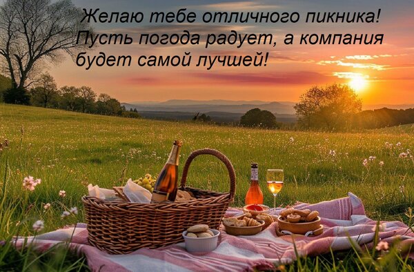 Открытка Желаю тебе отличного пикника! Пусть погода радует, а компания будет самой лучшей!