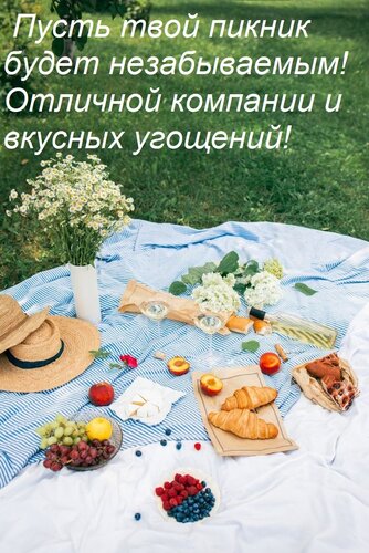 Открытка Пусть твой пикник будет незабываемым! Отличной компании и вкусных угощений!
