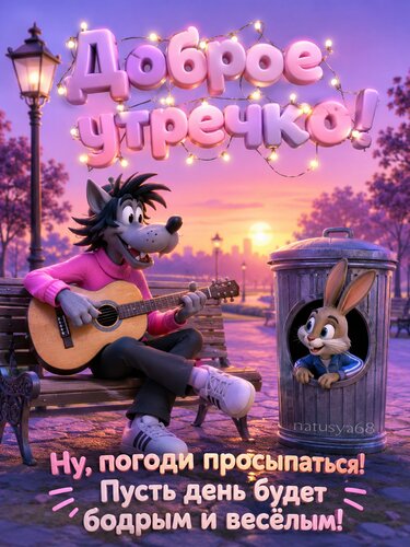 Открытка Весёлая 3D-открытка с Волком и Зайцем из Ну, погоди! . Отличное утреннее настроение и заряд бодрост
