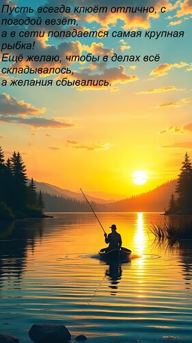 Открытка Пусть всегда клюёт отлично, с погодой везёт, а в сети попадается самая крупная рыбка! Ещё желаю, ч