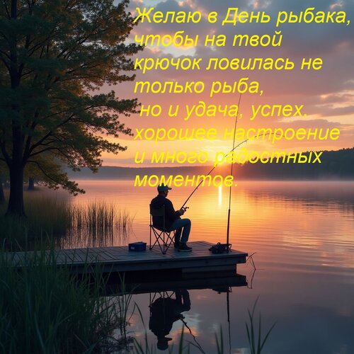 Открытка Желаю в День рыбака, чтобы на твой крючок ловилась не только рыба, но и удача, успех, хорошее настр