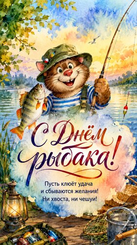 Открытка С Днём рыбака! Пусть каждый улов приносит радость, удачу и отличное настроение!