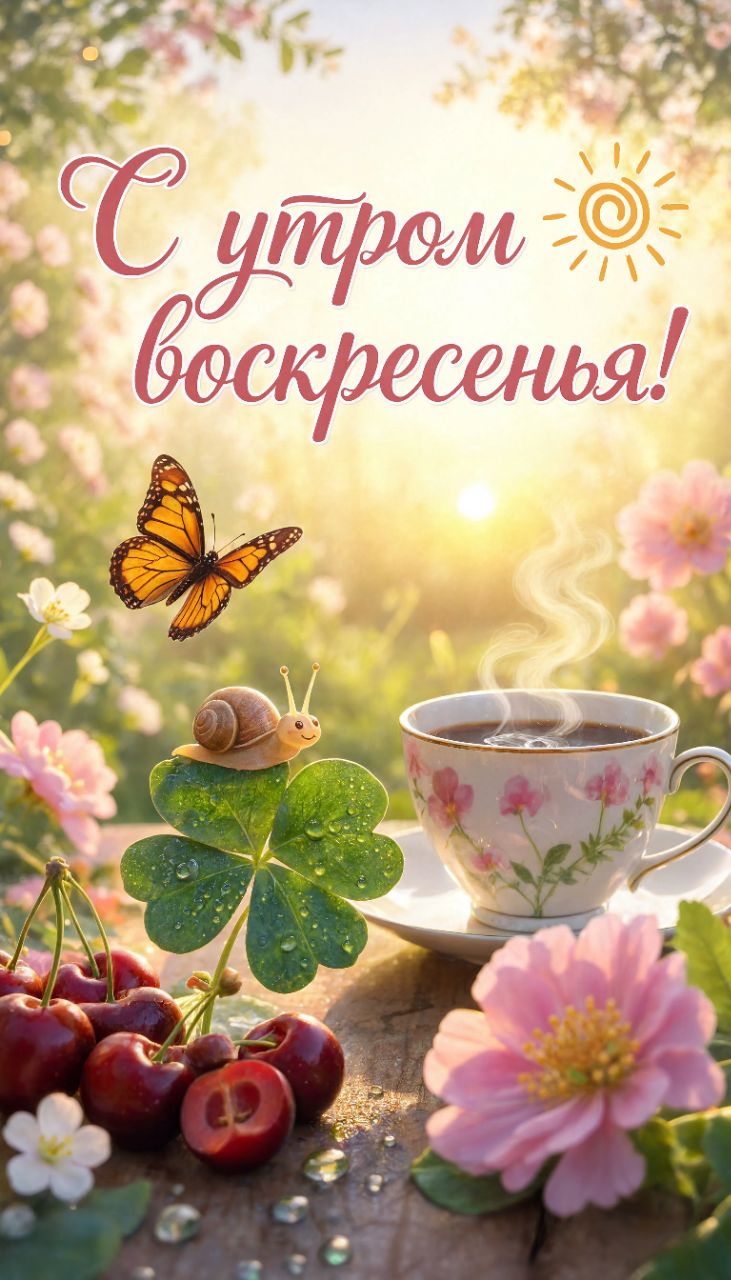 Открытка Милая открытка, яркая, солнечная с воскресеньем