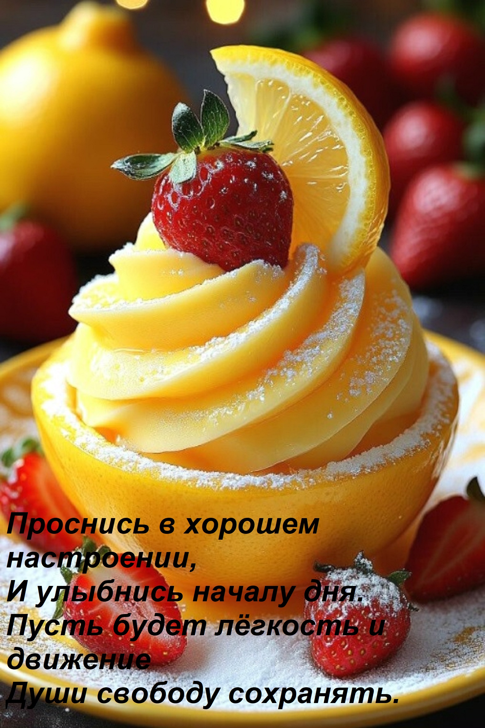 Открытка Проснись в хорошем настроении, И улыбнись началу дня. Пусть будет лёгкость и движение Души свободу с