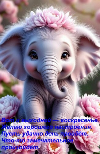 Открытка Вот и выходной — воскресенье. Желаю хорошего настроения. Пусть удачно день пройдёт. Что-то замечател