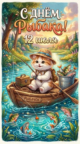 Открытка С Днём рыбака! Пусть каждый улов приносит радость, удачу и отличное настроение!