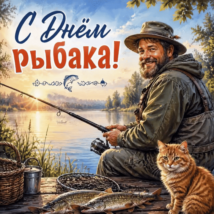 Анимированная открытка С днём рыбака!