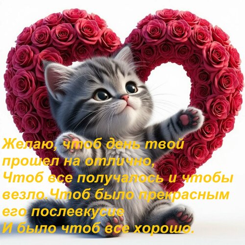 Открытка Желаю, чтоб день твой прошел на отлично, Чтоб все получалось и чтобы везло. Чтоб было прекрасным его