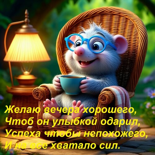 Открытка Желаю вечера хорошего, Чтоб он улыбкой одарил, Успеха чтобы непохожего, И на все хватало сил.