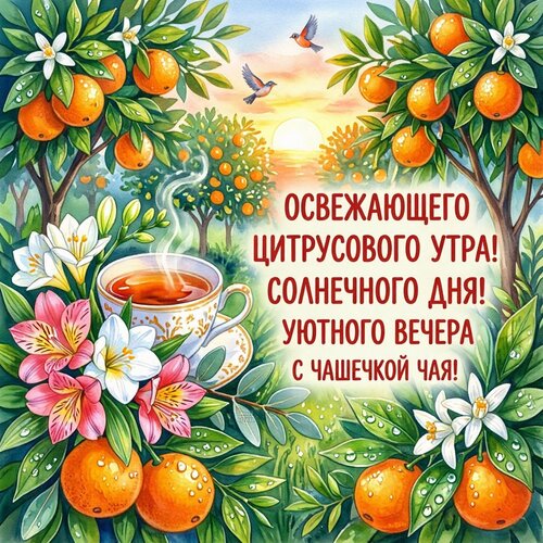 Открытка Освежающего цитрусового утра! Солнечного дня! Уютного вечера с чашечкой чая!