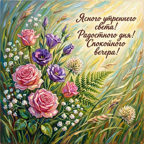 Открытка Ясного утреннего света! Радостного дня! Спокойного вечера!