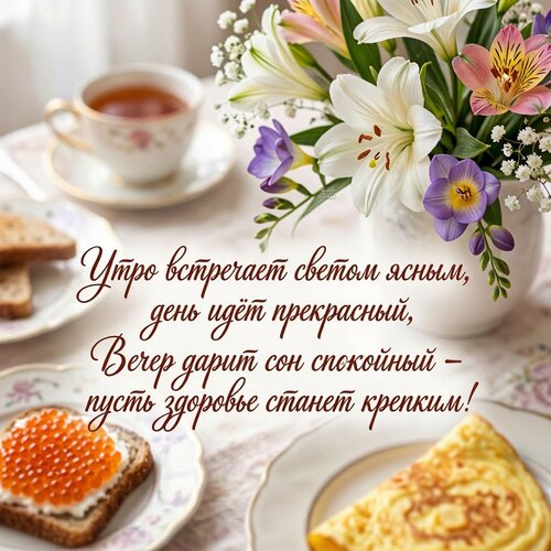 Открытка Утро встречает светом ясным, день идет прекрасный,