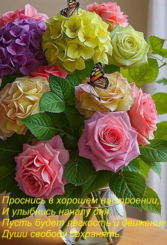 Открытка Проснись в хорошем настроении, И улыбнись началу дня. Пусть будет лёгкость и движение Души свободу с