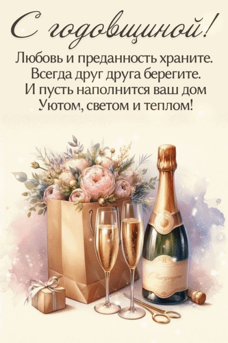 Анимированная открытка С годовщиной! Любовь и преданность храните, всегда друг друга берегите. И пусть наполнится ваш дом у