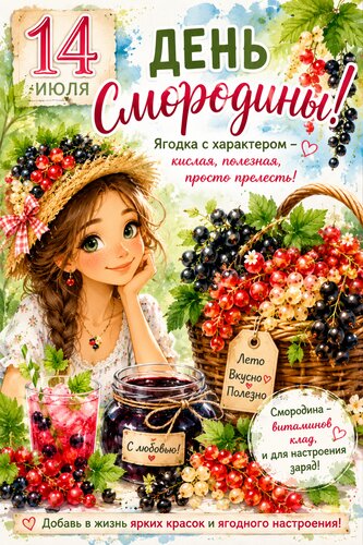 Открытка 14 июля — День смородины!