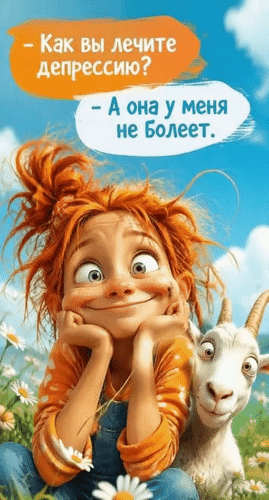 Анимированная открытка - А как вы лечите депрессию? - А она у меня не болеет.