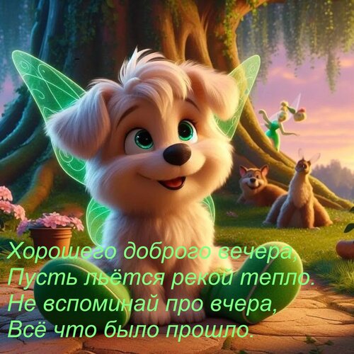 Открытка Хорошего доброго вечера, Пусть льётся рекой тепло. Не вспоминай про вчера, Всё что было прошло.