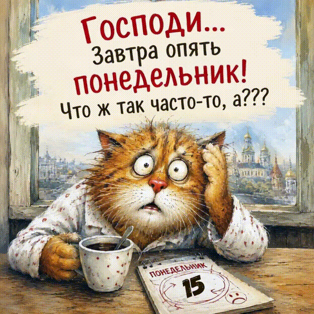 Анимированная открытка 15 Понедельник Господи... Завтра опять понедельник! Что ж так часто-то, а ???