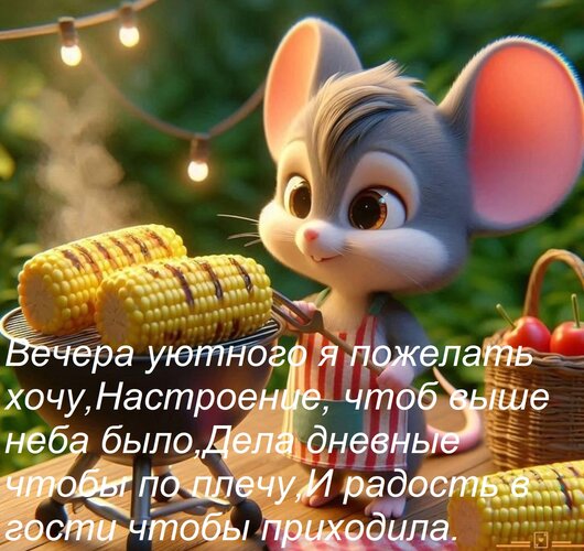 Открытка Вечера уютного я пожелать хочу, Настроение, чтоб выше неба было, Дела дневные чтобы по плечу, И радо