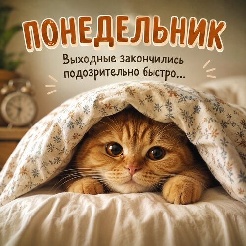 Открытка Понедельник. Выходные закончились подозрительно быстро. .