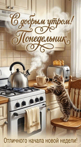 Анимированная открытка С добрым утром! Понедельник. Отличного начала новой недели!