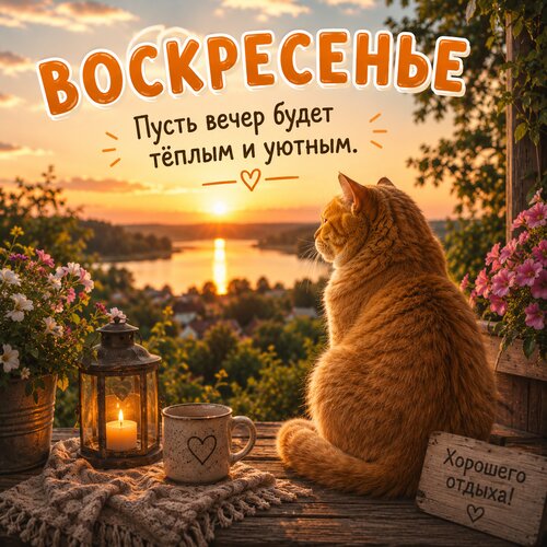 Открытка Воскресенье Пусть вечер будет тёплым и уютным