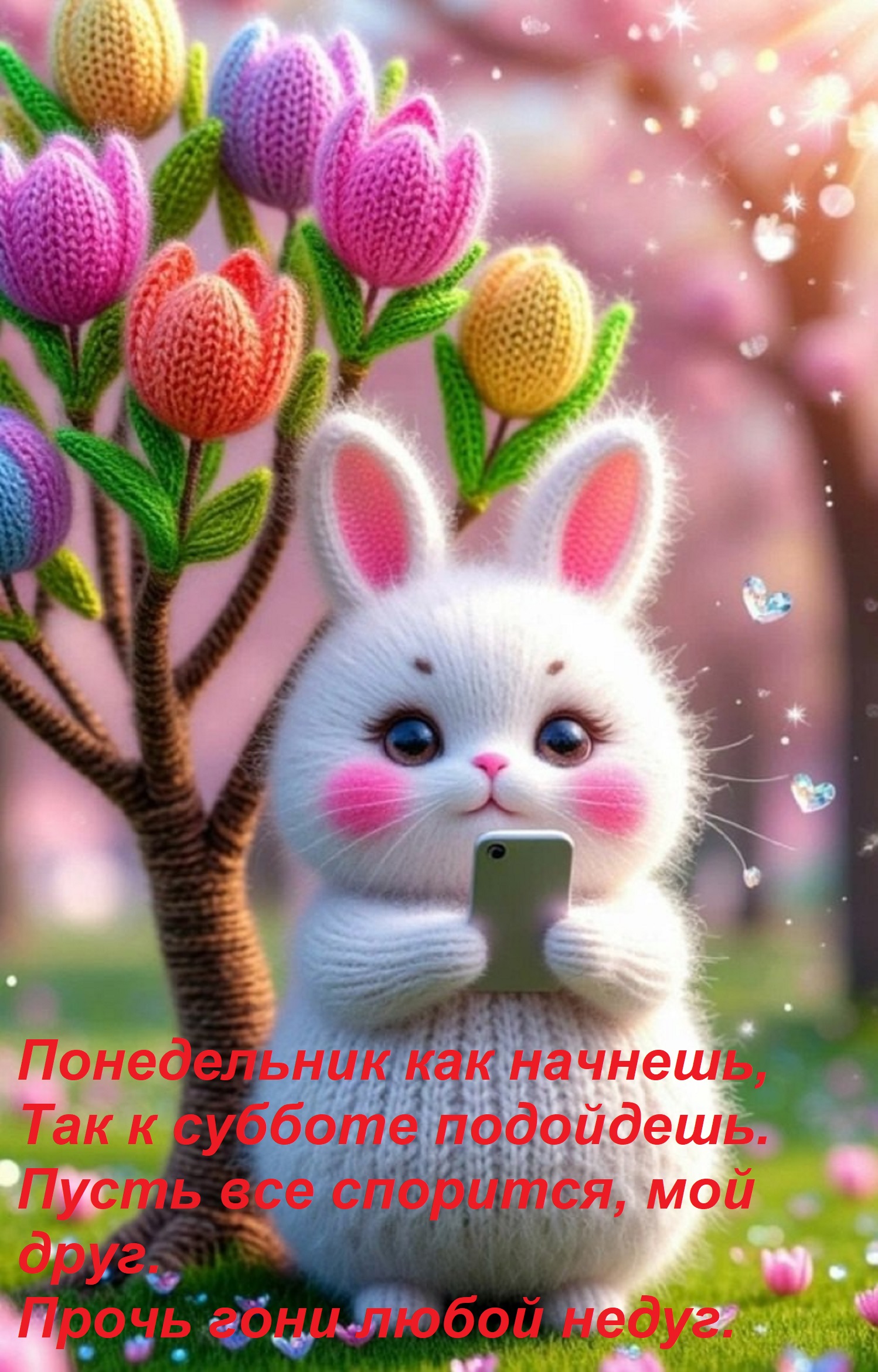 Открытка Понедельник как начнешь, так к субботе подойдешь. Пусть все спорится, мой друг. Прочь гони любой нед