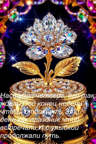 Открытка Наступил четверг, его так ждали, Под конец недели чтобы отдохнуть, Это день как праздник чтоб встреч