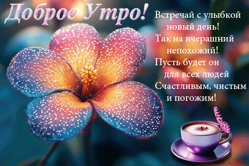 Анимированная открытка Доброе Утро! Встречай с улыбкой новый день!...