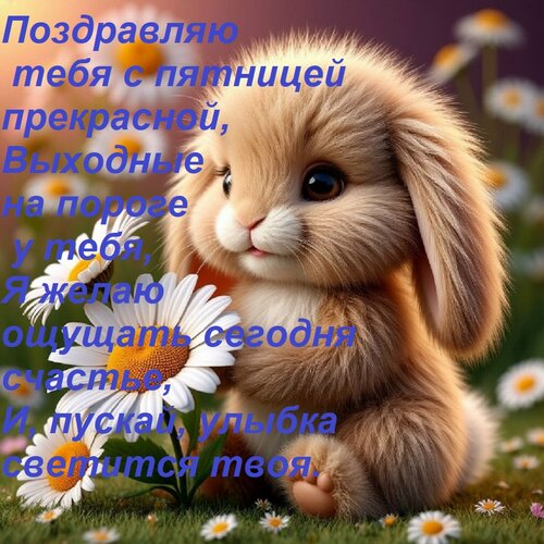 Открытка Поздравляю тебя с пятницей прекрасной, Выходные на пороге у тебя, Я желаю ощущать сегодня счастье, И