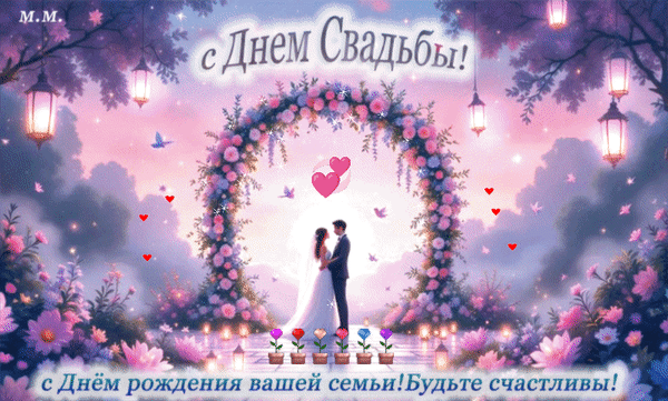 Анимированная открытка с днем свадьбы.с днем рождения вашей семьи, будьте счастливы