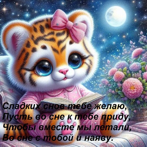 Открытка Сладких снов тебе желаю, Пусть во сне к тебе приду, Чтобы вместе мы летали, Во сне с тобой и наяву.