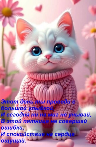 Открытка Этот день ты проведи с большой улыбкой, И сегодня ни на миг не унывай, В этой пятнице не совершай ош