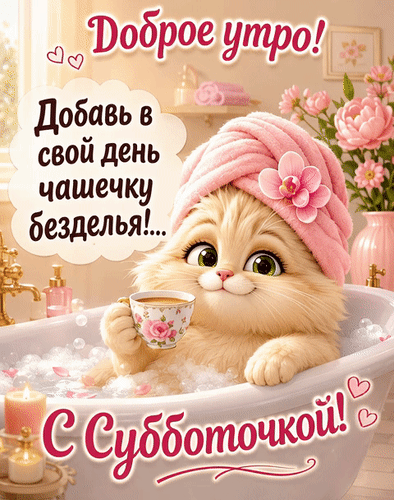 Анимированная открытка Доброе утро! С Субботочкой! Добавь в свой день чашечку безделья!