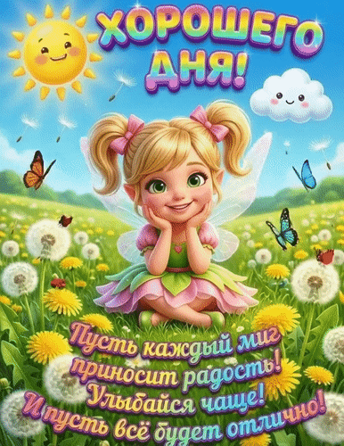 Анимированная открытка Хорошего дня! Пусть каждый миг приносит радость! Улыбайся чаще! И пусть всё будет отлично!