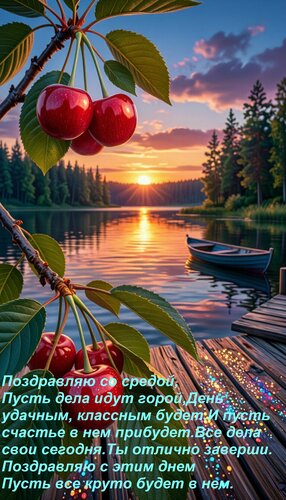 Открытка Поздравляю со средой, Пусть дела идут горой,День удачным, классным будет.И пусть счастье в нем прибу