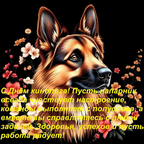 Открытка С Днём кинолога! Пусть напарник всегда чувствует настроение, команды выполняет с полуслова, а вместе