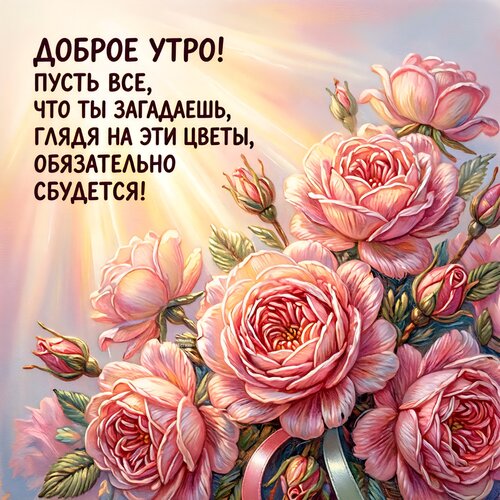 Открытка Доброе утро! Пусть всё, что ты загадаешь, глядя на эти цветы, обязательно сбудется!