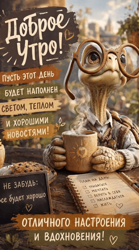 Анимированная открытка Доброе утро! Пусть этот день будет наполнен светом, теплом и хорошими новостями! Отличного настроени