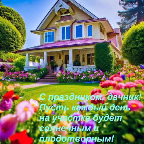 Открытка С праздником, дачник! Пусть каждый день на участке будет солнечным и плодотворным!