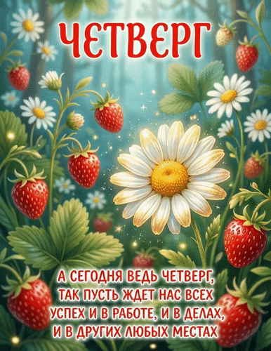 Анимированная открытка Четверг А сегодня ведь четверг, так пусть ждет нас всех успех и в работе, и в делах, и в других люб