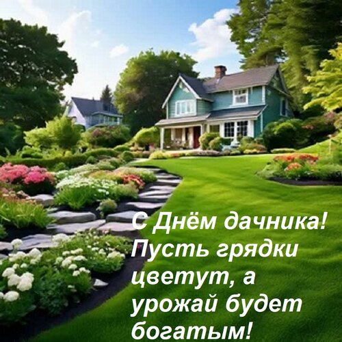 Открытка С Днём дачника! Пусть грядки цветут, а урожай будет богатым!