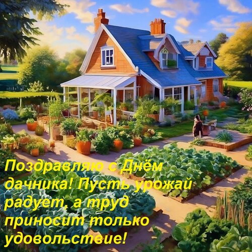 Открытка Поздравляю с Днём дачника! Пусть урожай радует, а труд приносит только удовольствие!