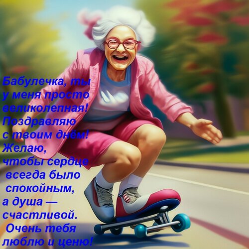 Открытка Бабулечка, ты у меня просто великолепная! Поздравляю с твоим днём! Желаю, чтобы сердце всегда было с