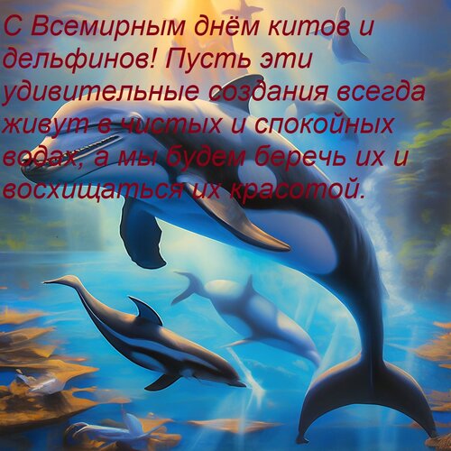 Открытка С Всемирным днём китов и дельфинов! Пусть эти удивительные создания всегда живут в чистых и спокойны