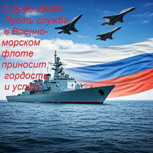 Открытка С Днём ВМФ! Пусть служба в Военно-морском флоте приносит гордость и успех!